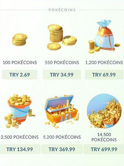 100 PokeCoin seharga $0,1 di Pokemon GO di Turki