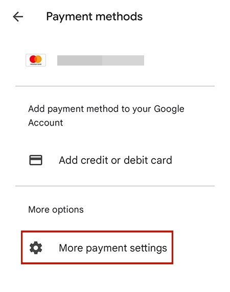 Ajustes de pago Google Play Store