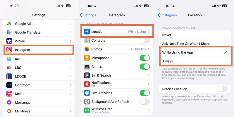 Allow Instagram Access your Location on iPhone