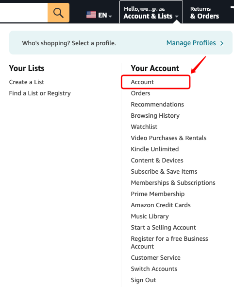 Amazon - Your Account Section