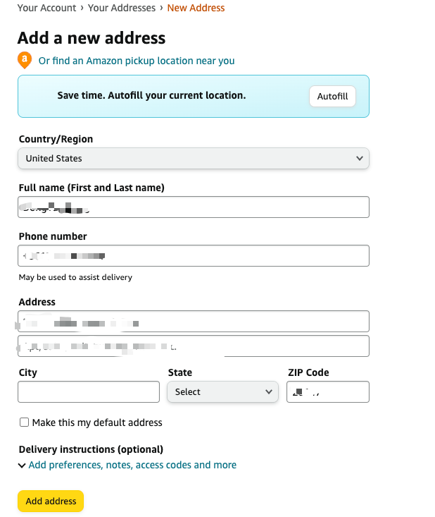 Change or Add a New Address on Amazon