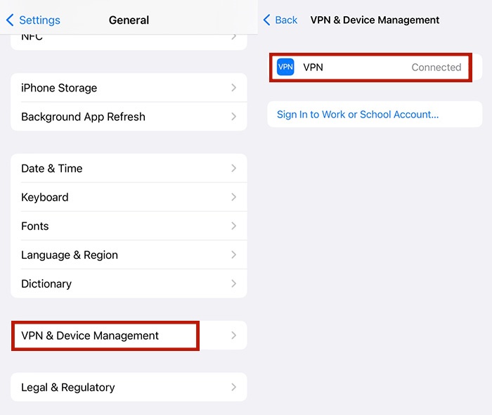 Connect to VPN in the General Settings Tab