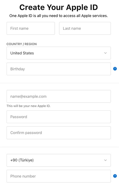 Crear un ID de Apple en línea