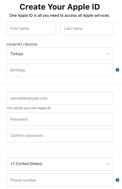 Create a New Apple ID in Turkey Region