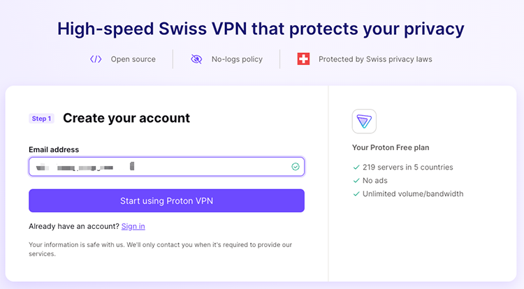 Create a ProtonVPN Account