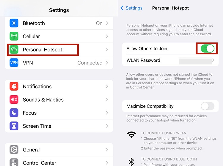 Turn on Personal Hotspot on iPhone and Allow Others to Join